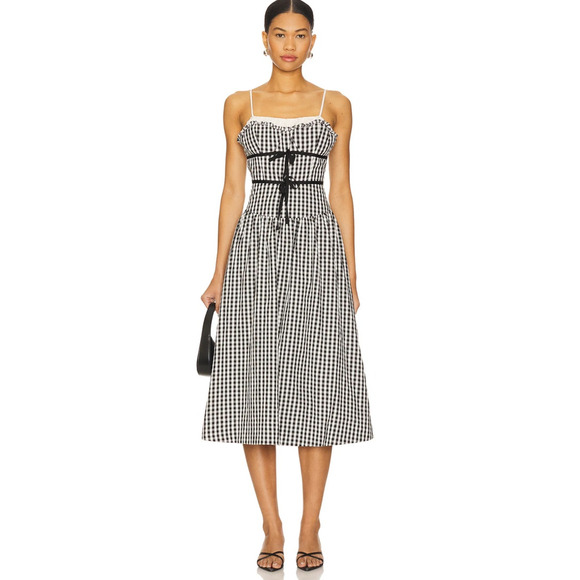 For Love And Lemons Dresses & Skirts - For Love & Lemons Black Gingham Georgia Midi Dress Size M